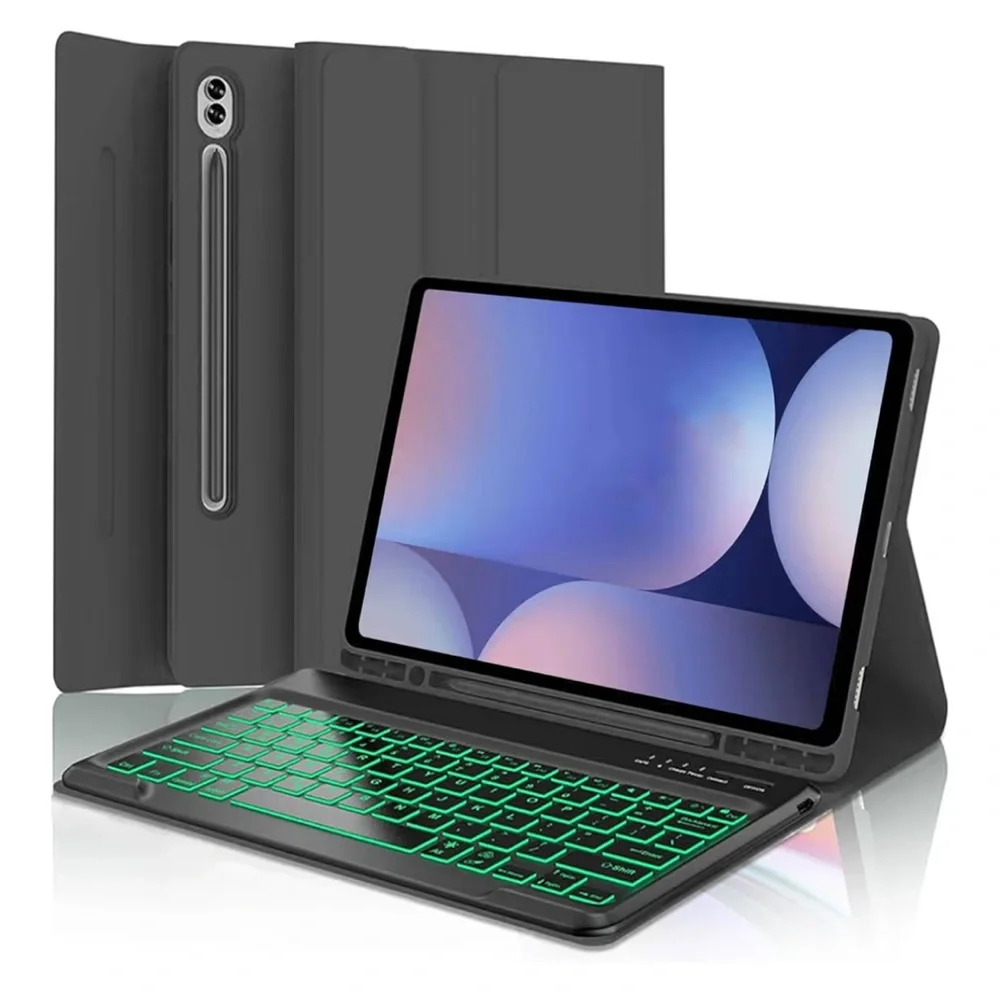Samsung Galaxy 12.4” Tablet Case with Green Backlit Keyboard & S Pen Holder-BLK